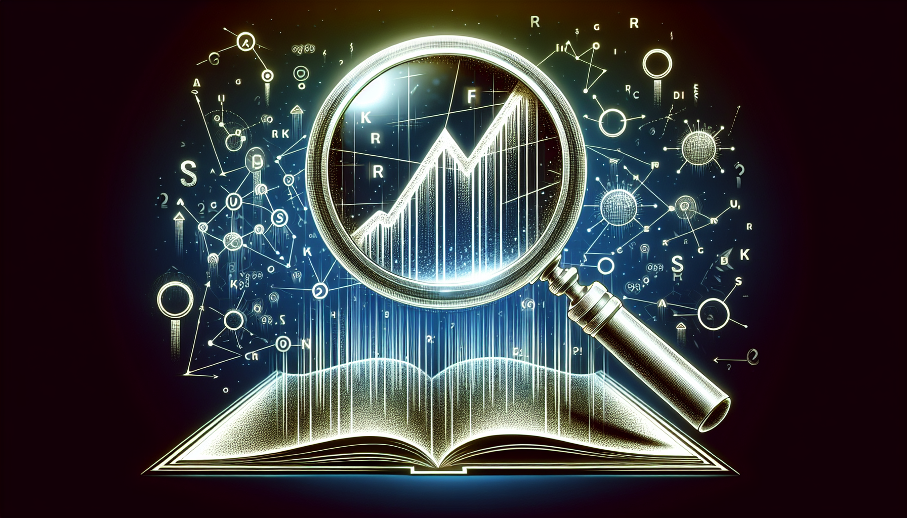 Illustration of a magnifying glass over a keyword rankings chart